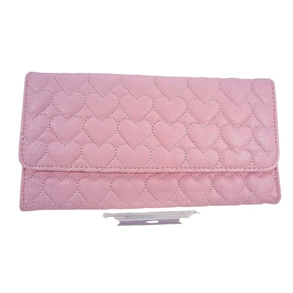 NWT Modo Bella Pink Quilted Heart Long Wallet Clutch Purse Snap Closure - Picture 1 of 7